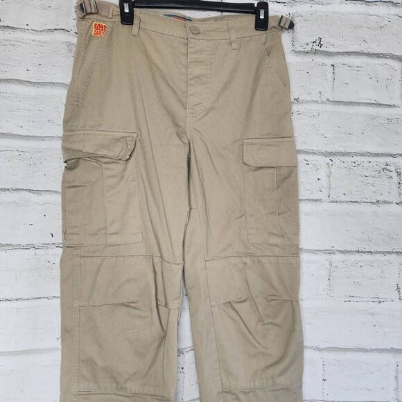 Empyre Mens Tan Khaki Mid-Rise Relaxed Fit Flat Front Baggy Cargo Pants Size 28 - Picture 2 of 13